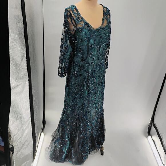 $1295 Rene Ruiz Collection Women's Green Floral Round Neck Gown Dress - Picture 15 of 16